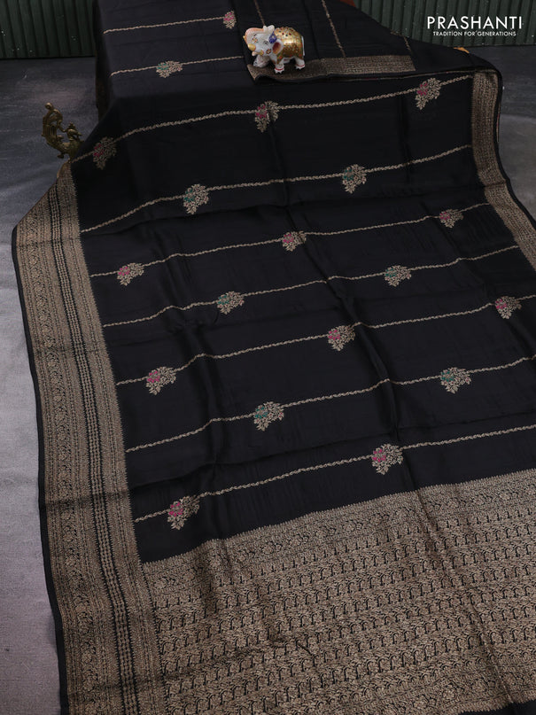 Black Banarasi Semi Raw Silk Saree -  Zari Weaves