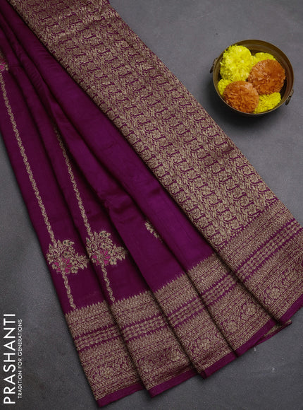 Purple Banarasi Semi Raw Silk Saree -  Zari Weaves