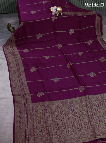 Purple Banarasi Semi Raw Silk Saree -  Zari Weaves