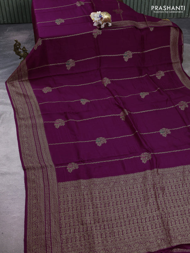 Purple Banarasi Semi Raw Silk Saree -  Zari Weaves