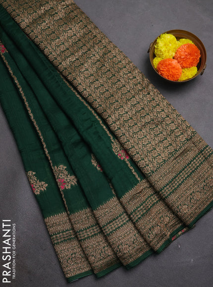 Green Banarasi Semi Raw Silk Saree -  Zari Weaves