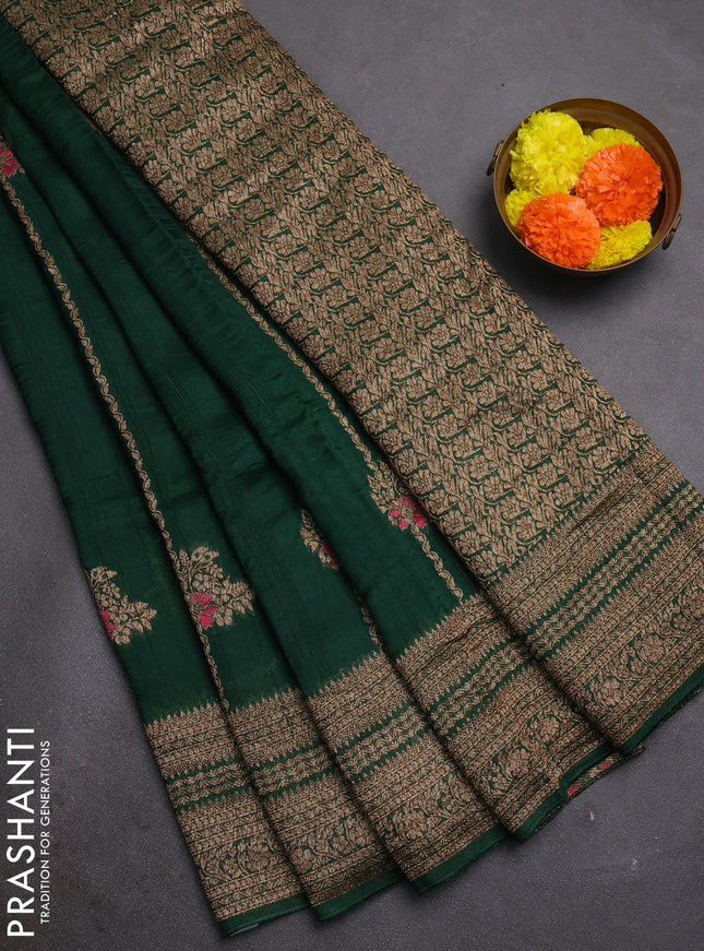 Green Banarasi Semi Raw Silk Saree -  Zari Weaves