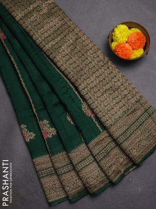Green Banarasi Semi Raw Silk Saree -  Zari Weaves
