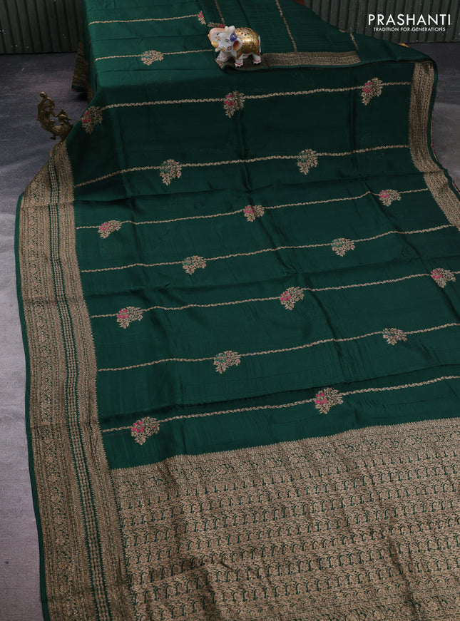 Green Banarasi Semi Raw Silk Saree -  Zari Weaves
