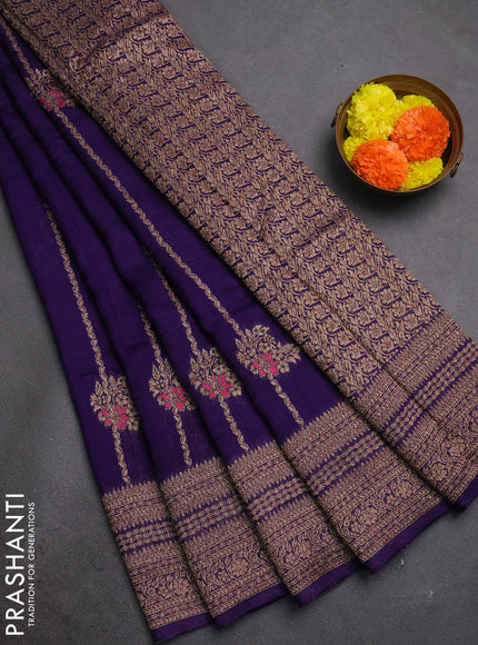Violet Banarasi Semi Raw Silk Saree -  Zari Weaves