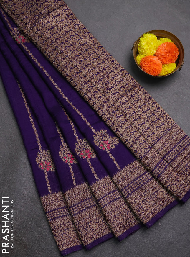 Violet Banarasi Semi Raw Silk Saree -  Zari Weaves