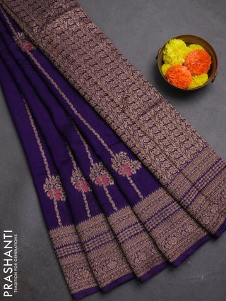 Violet Banarasi Semi Raw Silk Saree -  Zari Weaves
