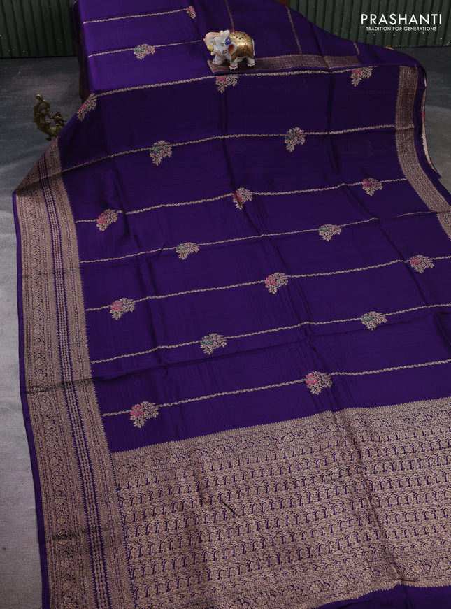 Violet Banarasi Semi Raw Silk Saree -  Zari Weaves