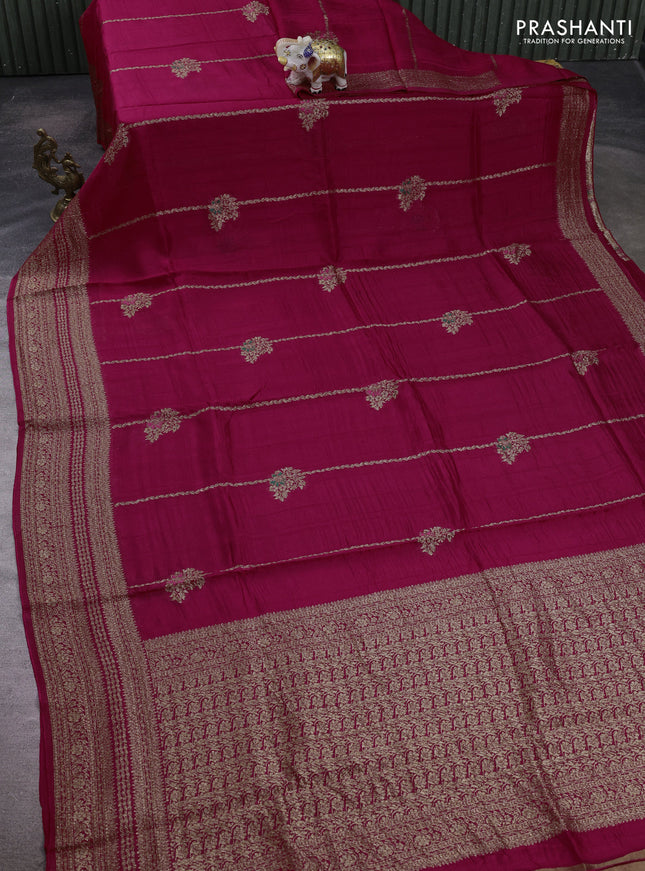 Pink Banarasi Semi Raw Silk Saree -  Zari Weaves