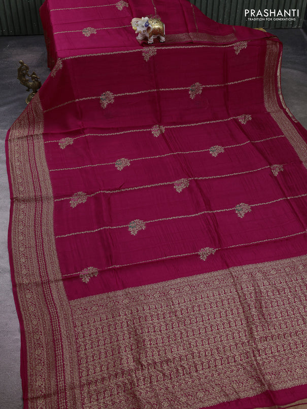 Pink Banarasi Semi Raw Silk Saree -  Zari Weaves
