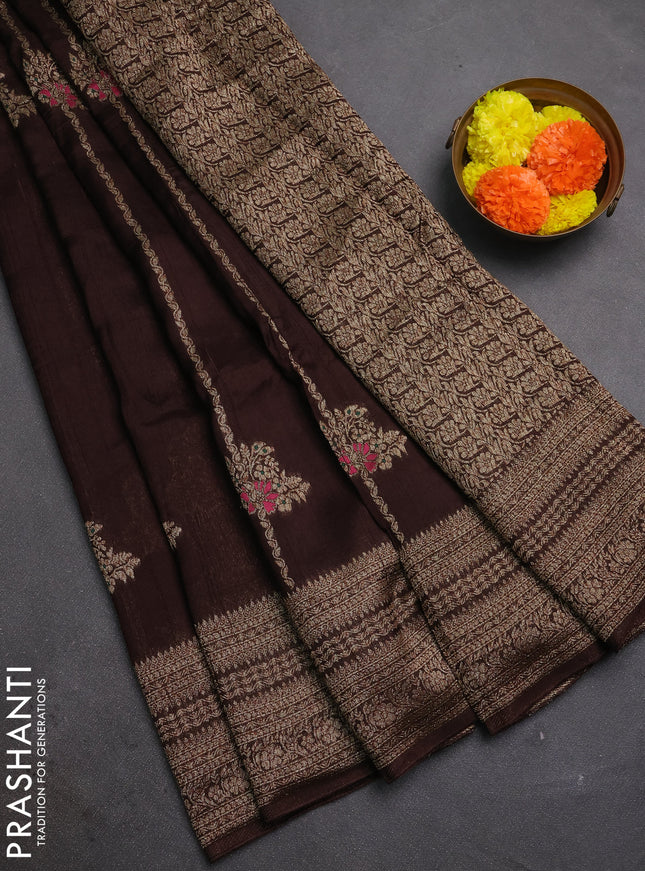 Brown Banarasi Semi Raw Silk Saree -  Zari Weaves