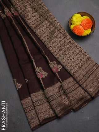 Brown Banarasi Semi Raw Silk Saree -  Zari Weaves