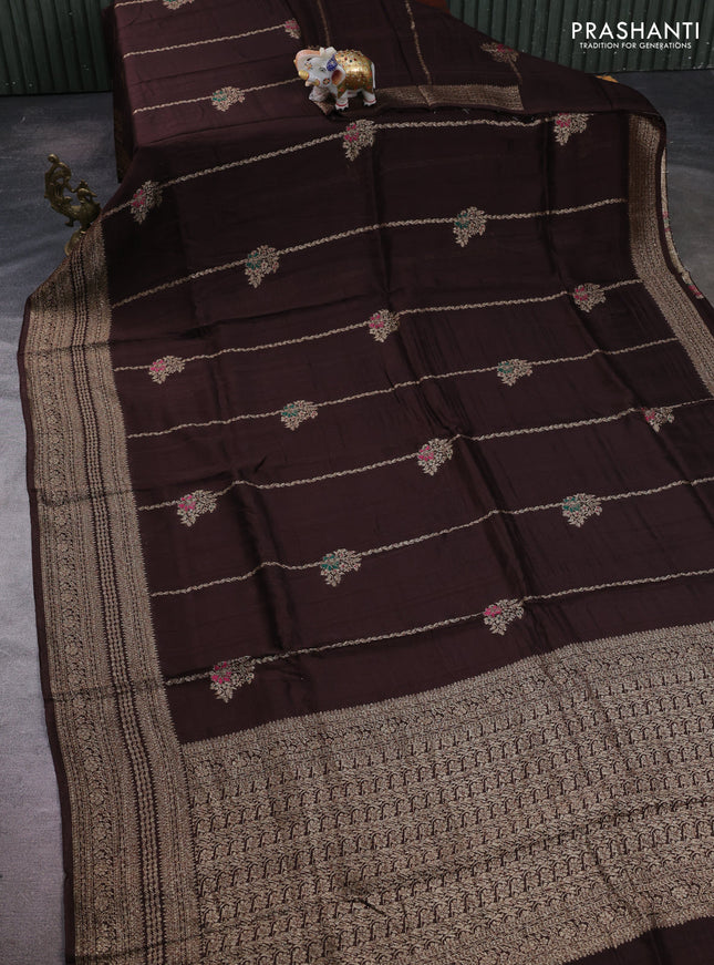 Brown Banarasi Semi Raw Silk Saree -  Zari Weaves