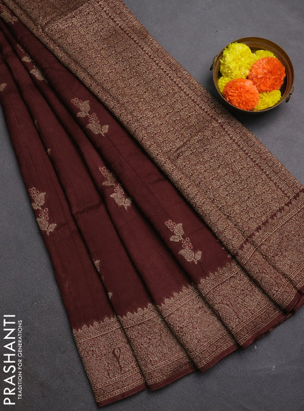 Brown Banarasi Semi Raw Silk Saree - Butta style