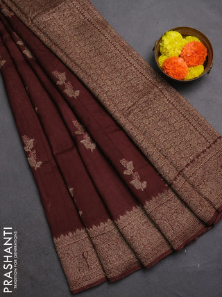 Brown Banarasi Semi Raw Silk Saree - Butta style