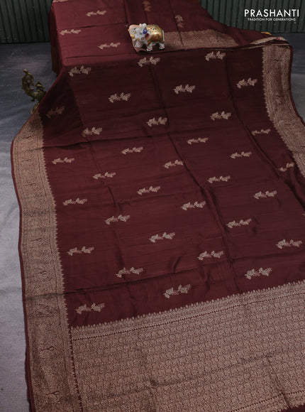 Brown Banarasi Semi Raw Silk Saree - Butta style