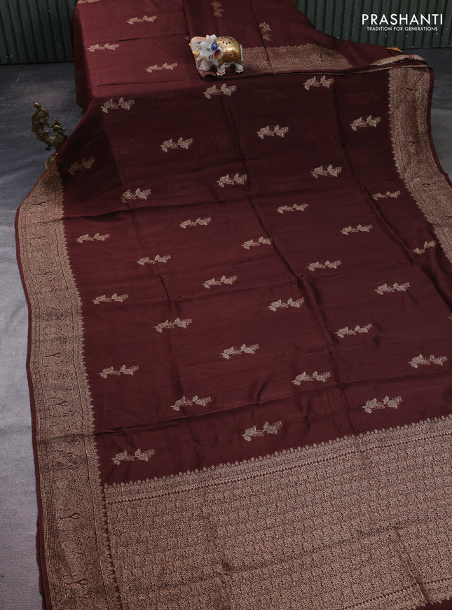 Brown Banarasi Semi Raw Silk Saree - Butta style