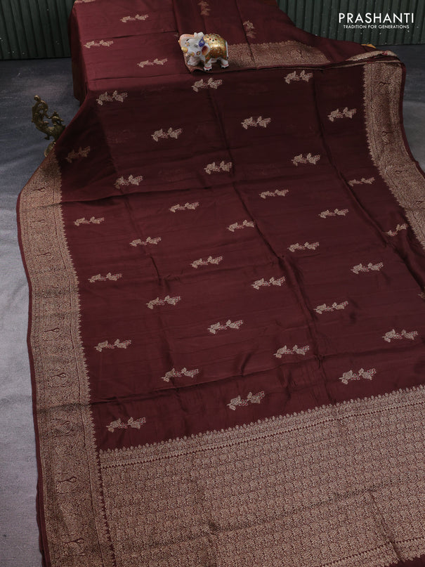 Brown Banarasi Semi Raw Silk Saree - Butta style