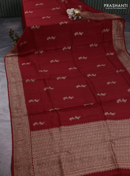 Red Banarasi Semi Raw Silk Saree - Butta style