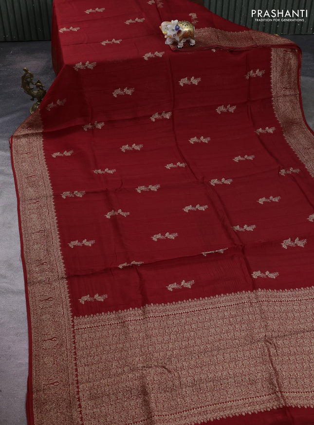 Red Banarasi Semi Raw Silk Saree - Butta style