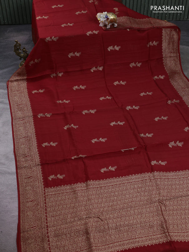 Red Banarasi Semi Raw Silk Saree - Butta style