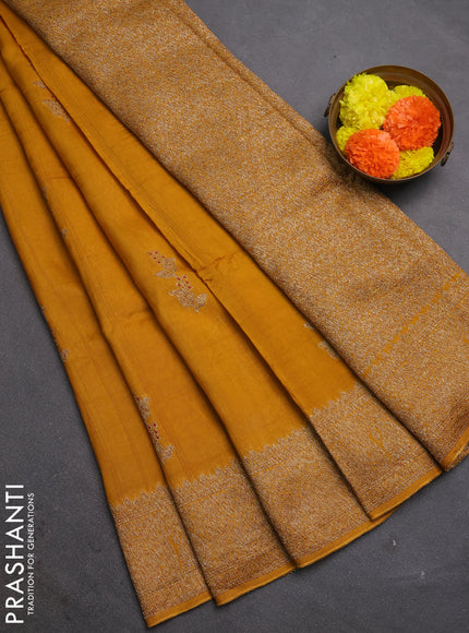 Mustard Banarasi Semi Raw Silk Saree - Butta style