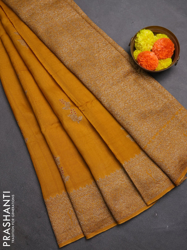 Mustard Banarasi Semi Raw Silk Saree - Butta style