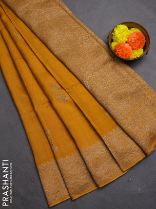 Mustard Banarasi Semi Raw Silk Saree - Butta style