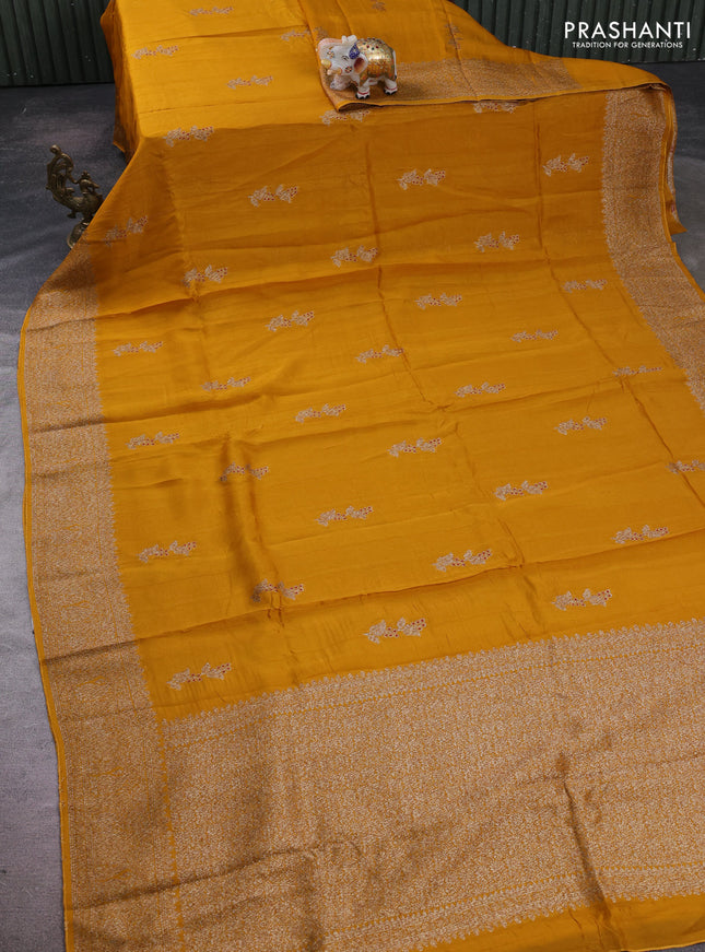 Mustard Banarasi Semi Raw Silk Saree - Butta style
