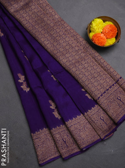 Violet Banarasi Semi Raw Silk Saree - Butta style