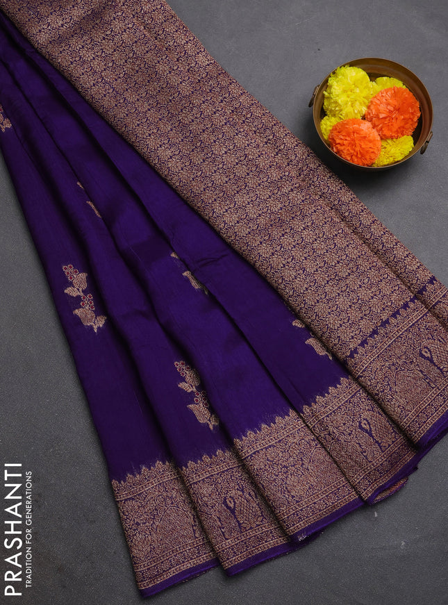Violet Banarasi Semi Raw Silk Saree - Butta style
