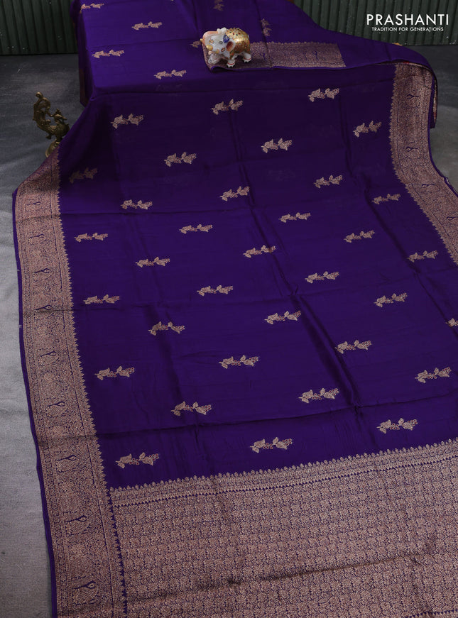 Violet Banarasi Semi Raw Silk Saree - Butta style