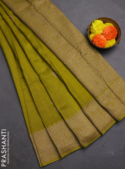 Light Green Banarasi Semi Raw Silk Saree - Butta style