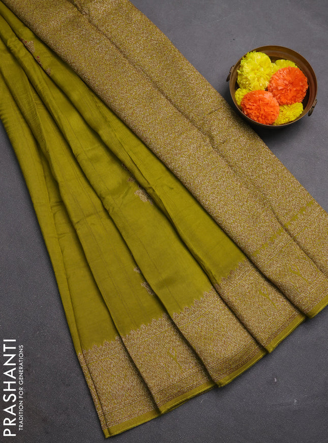 Light Green Banarasi Semi Raw Silk Saree - Butta style