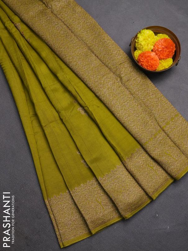 Light Green Banarasi Semi Raw Silk Saree - Butta style