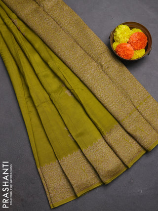 Light Green Banarasi Semi Raw Silk Saree - Butta style