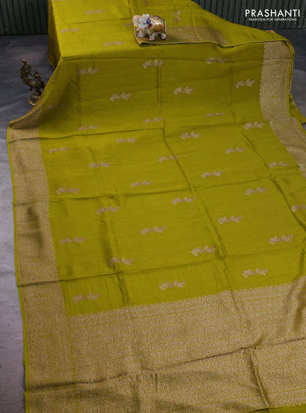 Light Green Banarasi Semi Raw Silk Saree - Butta style
