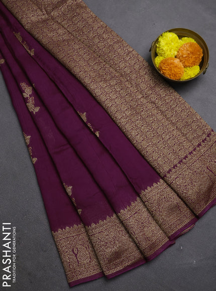 Purple Banarasi Semi Raw Silk Saree - Butta style