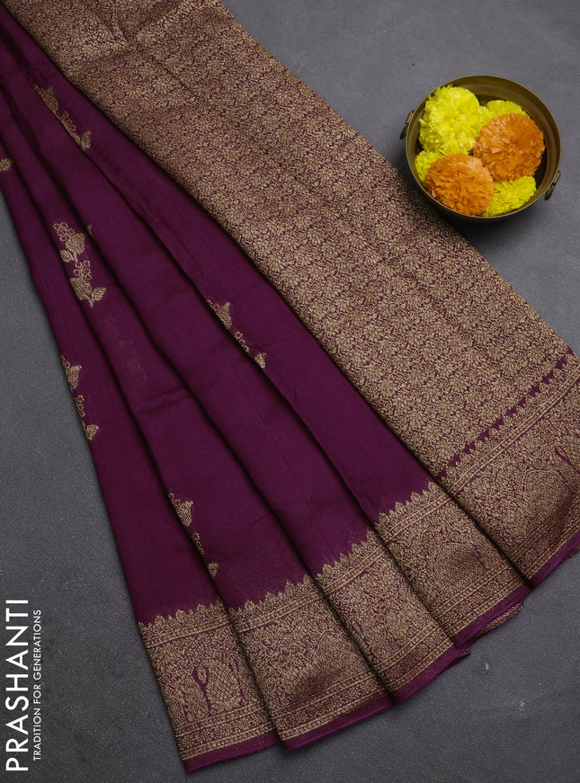 Purple Banarasi Semi Raw Silk Saree - Butta style