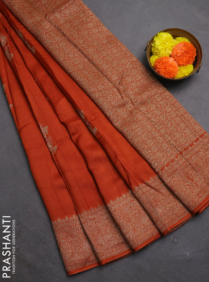 Rust Banarasi Semi Raw Silk Saree - Butta style