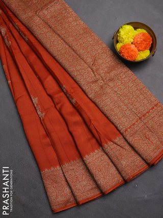 Rust Banarasi Semi Raw Silk Saree - Butta style