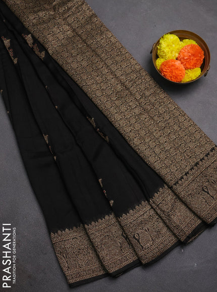 Black Banarasi Semi Raw Silk Saree - Butta style