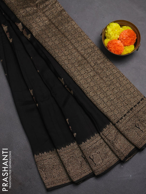 Black Banarasi Semi Raw Silk Saree - Butta style
