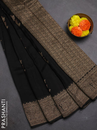 Black Banarasi Semi Raw Silk Saree - Butta style