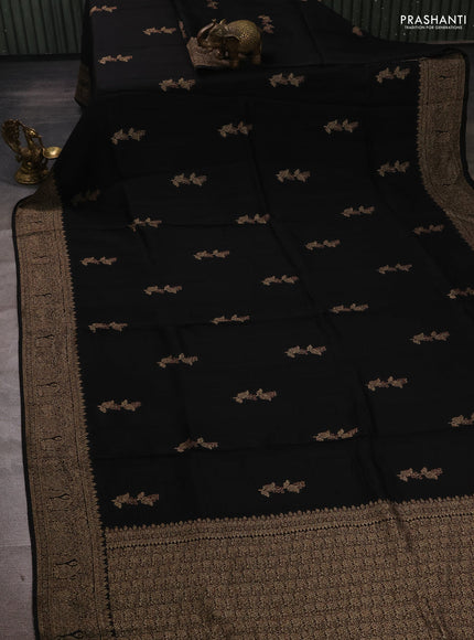 Black Banarasi Semi Raw Silk Saree - Butta style