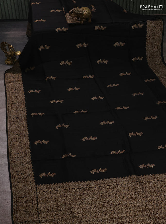 Black Banarasi Semi Raw Silk Saree - Butta style