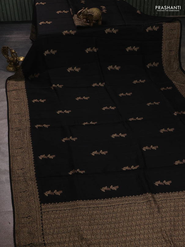 Black Banarasi Semi Raw Silk Saree - Butta style