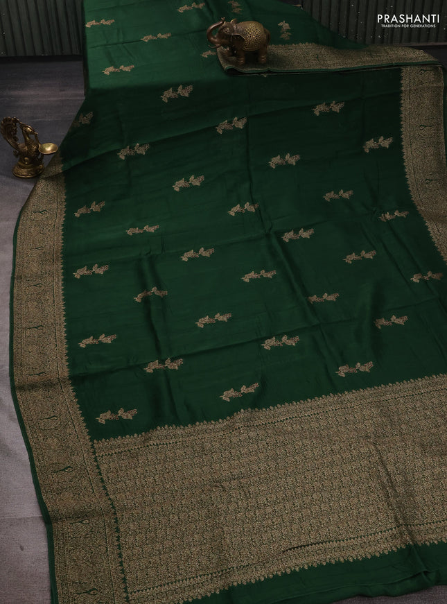 Bottle Green  Banarasi Semi Raw Silk Saree - Butta style