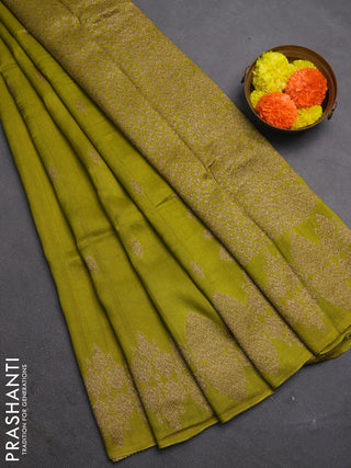 Light Green Banarasi Semi Raw Silk Saree - Butta style