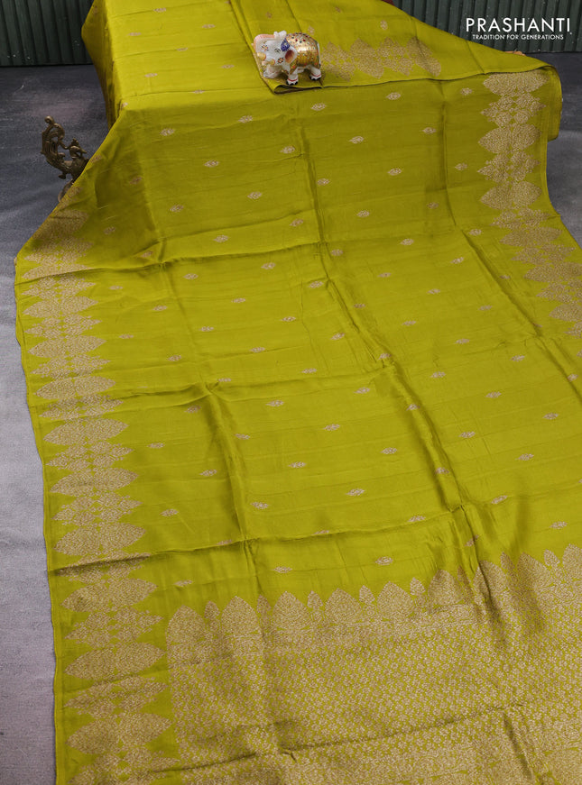 Light Green Banarasi Semi Raw Silk Saree - Butta style